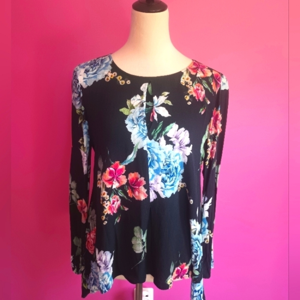 Karen Kane Ladies Multicolor Floral Assymetrical Long Sleeve Blouse (Size Small) - Picture 2 of 6